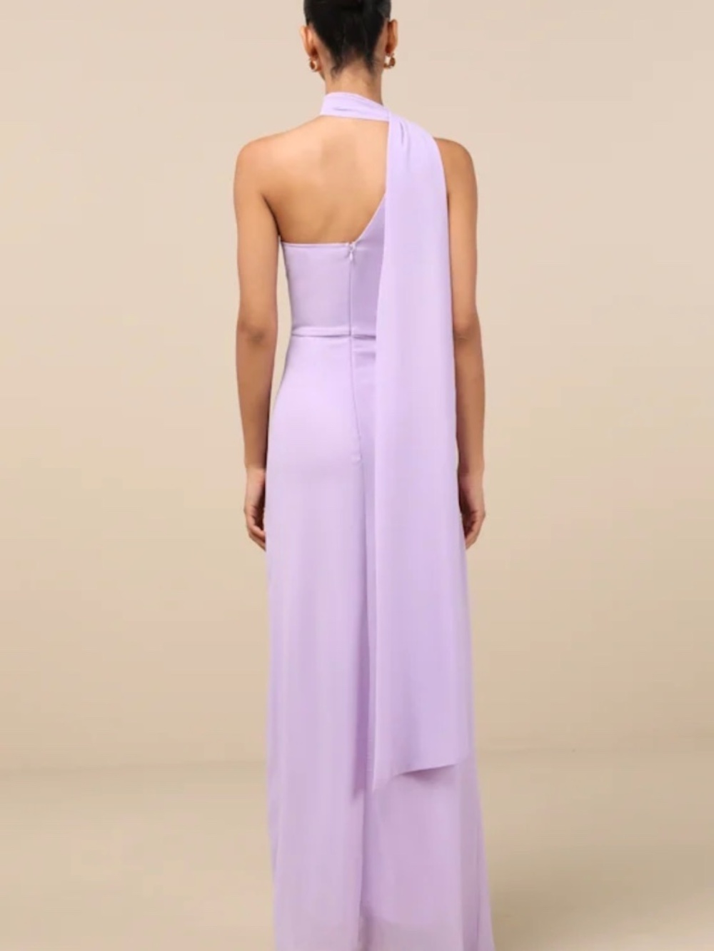 Lulus Adeline Lavender One-shoulder Scarf Maxi Dress Purple - Size S - Picture 2 of 3